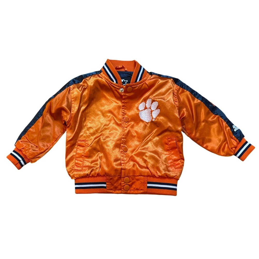 Starter‎ Clemson Tigers Jacket Kids Orange Excellent Varsity Satin SIZE 18/24M